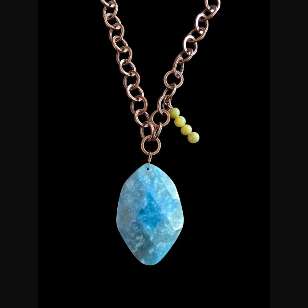 Fossil Retired Antiqued Copper Natural Stone 28" Long Chunky Statement Necklace